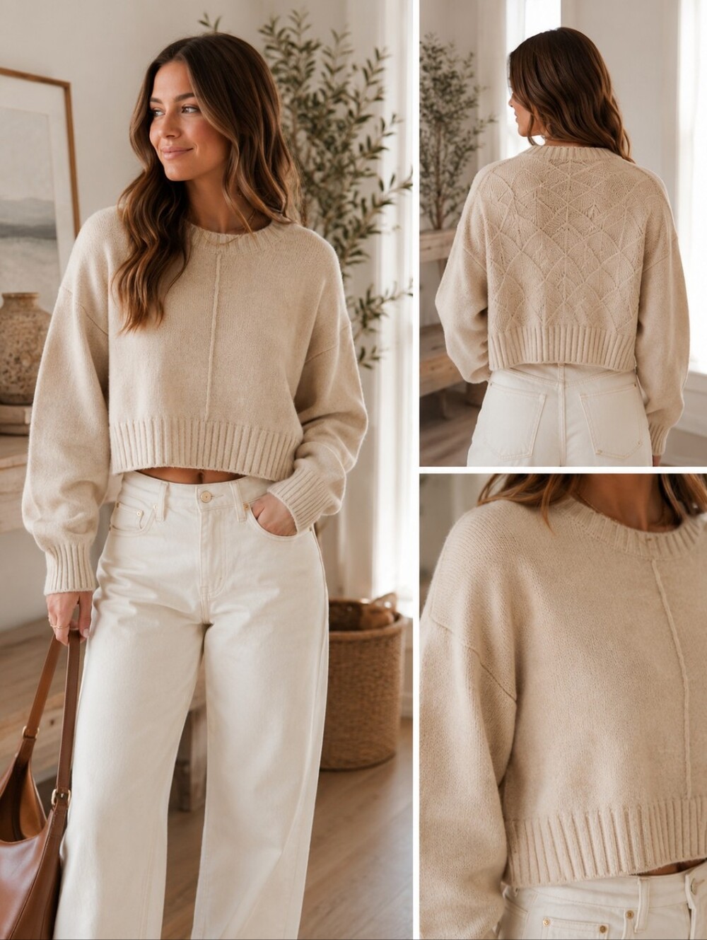 Beatrice Italy Cream Cropped Sweater | Soft Wool Blend | Made in Italy